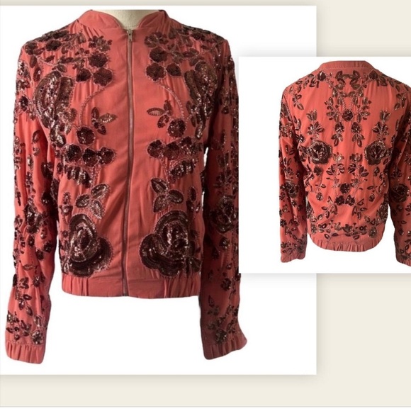 Endless Rose Coral  Bomber Jacket with Floral Design - Picture 10 of 16